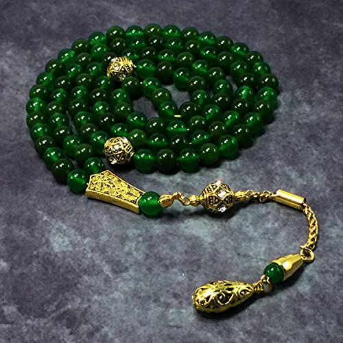 Special Prayer Beads Series -99 beads- Tesbih Tasbih Tasbeeh Misbaha Masbaha Subha Sebha Sibha (Green Jade Natural Stone -8 mm 99 beads-) - color: Green Jade Natural Stone -8 mm 99 beads-