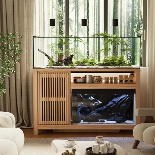 55-75 Gallon Fish Tank Stand with Power Outlet, Aquarium Stand with Cabinet, Heavy Duty Reptile Tank Stand Table for Fish Accessories Storage for Reptile Tank, Turtle, Reptil Terrarium