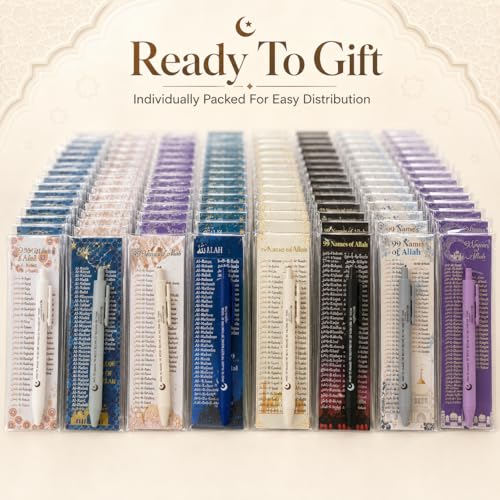 30 Sets 99 Names of Allah Bookmark Pens with Quran Writings Silicone Keys Chains Arabic English Bilingual Islamic Graduation Gifts Bulk for Quran Learning Reflecting on The Names of Allah