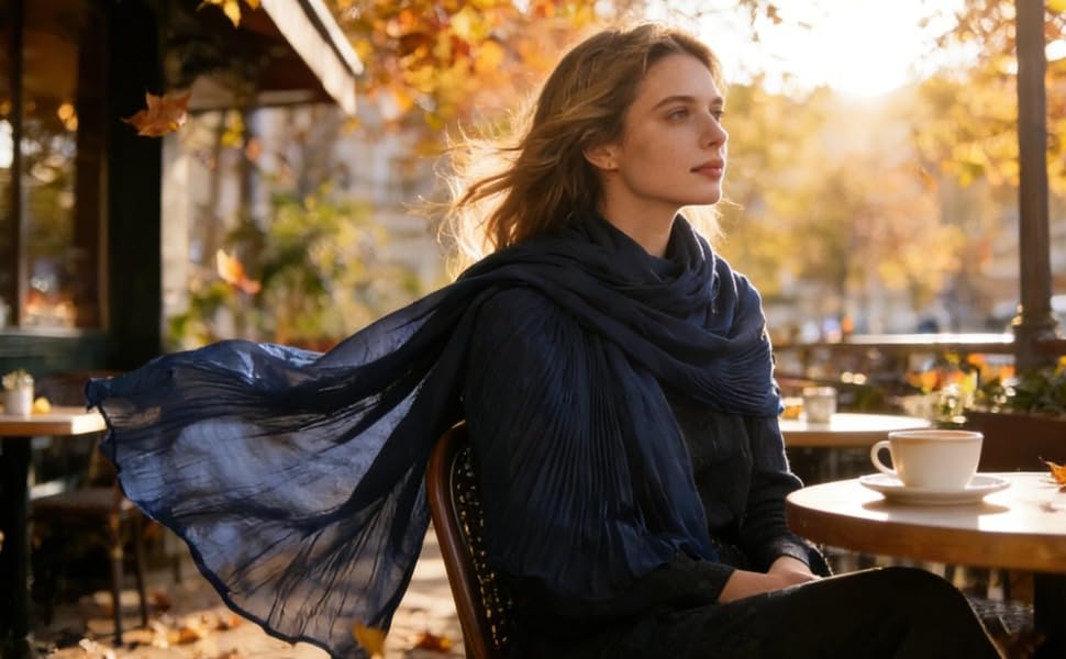 Modal Hijab Scarf for Women, 27.6 x 70.9 in (70 x 180 cm), Dark Blue, Soft Lightweight Head Scarf, Fashionable Shawl for All Seasons, Any Occasion