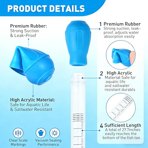 27.7IN Long Turkey Baster for Aquarium, 50ml Fish Tank Siphon Water Changer | Long Turkey Baster For Aquarium Plants, Skinny Small Turkey Baster, 27.7IN 50ml Blue, Fish Tank Siphon, Gravel Waste Remover
