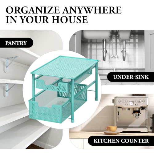 Simple Houseware Stackable 2 Tier Sliding Basket Drawer, Turquoise - color: Turquoise, size: 2-Tier