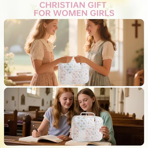 Bible Cover Case for Women Large Bible Cover with Durable Handle Quilted Bible Carrying Case for Girls Bible Study Supplies Accessories (Spliced Flower, Spliced Flower) - color: Spliced Flower