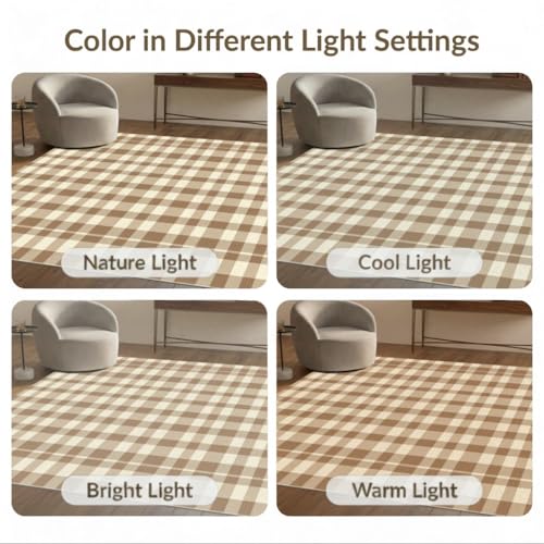 9'x12' Washable Flatwoven Rug, Cream Farmhouse Plaid Stain Resistant Massive Carpet for Dining Room, Basement, Large Office, Non-Slip Chair-Friendly Mat | Ref:1910428 - color: Beige/Pattern 29, size: 9' x 12' (Rectangular)