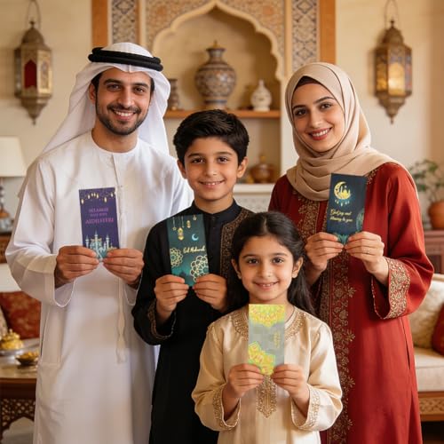 30 Pcs Eid Mubarak Money Envelopes 6.6x3.5 Inch Eid Gifts Cards Holders Assorted Styles Ramadan Pocket Envelope for Money for Islamic Muslim Holiday Party Supplies Celebrations Decor