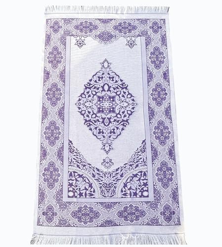 SAIKA Muslim Prayer Rug, 7 in One Gift Set, Prayer Mat Surah Book, Tasbeeh, Scarf, Surah Case, Bookmark, Car Mirror Hanger, Prayer Beads,Islamic Gift for Umrah, Hajj, Wedding, Janamaz (Purple) - color: Purple