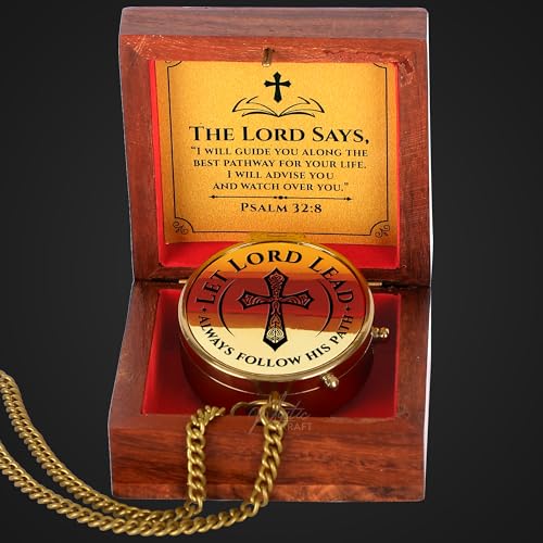 Engraved Brass Pocket Compass Gift - Psalm 32:8, First Communion Gifts, Baptism Gifts for Boys, Confirmation Gifts, Gifts for Men, Catholic Religious Christian Easter Gifts for Kids