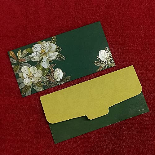 Paper Flower Printed Velvet Finish Shagun Envelopes for Gifting Sagan Wedding Cash Money, 19 X 9.5 cm, Pack of 10, Dark Green Color