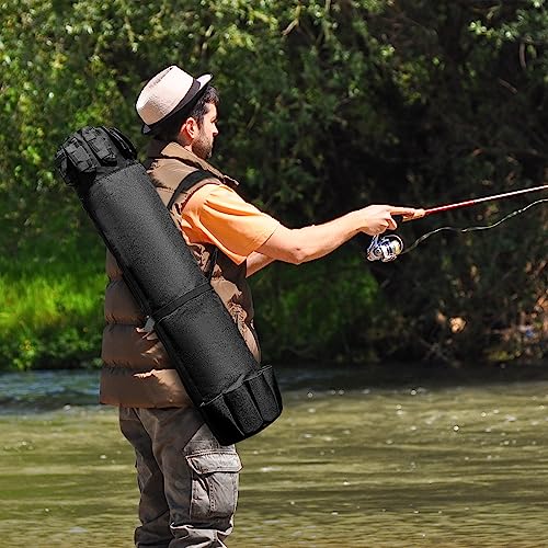 Fishing Pole Bag Rod Case, Folding Fishing Pole Bag Fishing Gear | 900D Oxford Fabric Fishing Pole Case, Large Capacity, Holds 5 Fishing Poles with Reels, Lightweight Fishing Gifts for Men Boy - color: Black