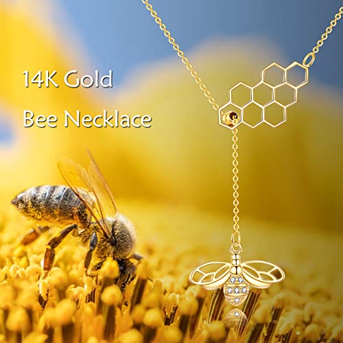 KECHO Gold Bee Necklace Gifts for Mom Women 14k Yellow Gold Honeycomb Honey Bee Pendant Necklaces Love Heart Jewelry Gifts for Women Her Wife - style: bee03