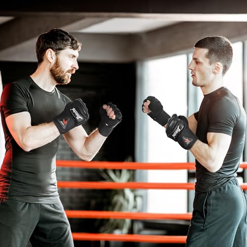 Xinluying MMA Gloves Boxing Punch Bag Training Martial Arts Sparring Grappling Kickboxing Muay Thai Gloves, Thickened Knuckle Pads, Wider Wristband, Fingerless Rub Resistance Mitts for Men Women Kids - color: Black, size: X-Small