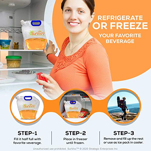 Premium Collapsible Water Container Bag, No-Leak, Freezable, Odorless, Flat Folding, BPA Free Food Grade Clear Plastic Storage tank for Sports Outdoors Camping (1.3 Gal 10Pk)
