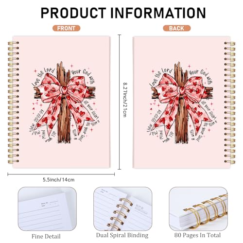Pink Bow Cross Notebook - Hardcover Bible Verse Jounal, Christian Gift for Women, Religions Journaling for Church Notes Scripture Study Stationery Supplies - color: Pink Bow Cross