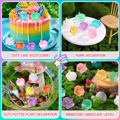 76PCS Luminous Mini Resin Pigs Miniature Pigs Figurines Cute Tiny Pig | Miniature Pigs Animals Figurines Glow in The Dark, Micro Garden Landscape, Dollhouses DIY, Birthday Party Decor - style: MiniPig 76PCS