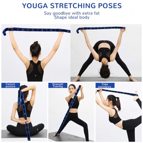 2 Pack Numbered Resistance Bands - 8 Loop Stretch Band, 8 Section Elastic Stretch Strap for Glute Training, Yoga, Pilates, Dance & Flexibility (Blue+Red)