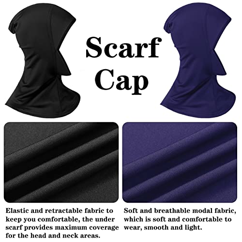 4 Pieces Modal Hijab Cap Adjustable Muslim Stretchy Turban Full Cover Shawl Cap Full Neck Coverage for Lady - color: Black, White, Blue, Gray