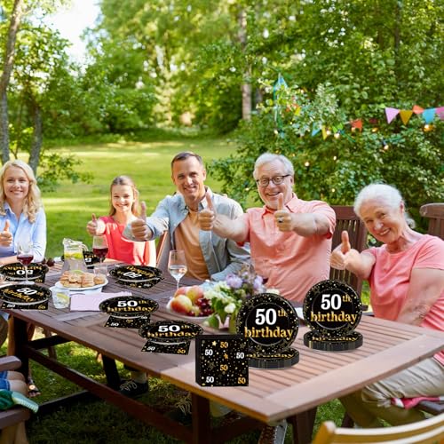 Qyeahkj 48Pcs 50th Birthday Paper Plates and Napkins Black and Gold Happy Birthday Party Decorations Cheers to 50 Years Party Supplies 50 Years Old Disposable Tableware Set for Women Men Serve 24 - style: 50th Birthday