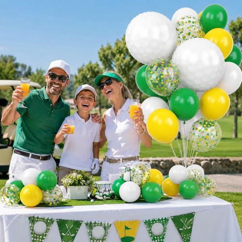 Yellow and Green Golf Balloons with Golf Foil and Confetti Balloons - color: Yellow and Green, size: 30PC