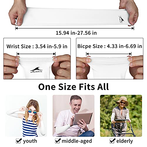 Achiou Cooling Ice Silk Arm Sleeves, Summer UV Sun Protection Compression Sleeves UPF 50+ for Women Volleyball Youth Sports - color: 2 Pairs: White