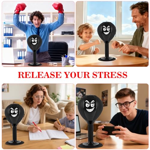 Desktop Mini Punching Bag for Kids&Adults-Stress Buster with Suction Cup for Office Table and Counters,Fun Gifts Suitable for All Ages - color: Black