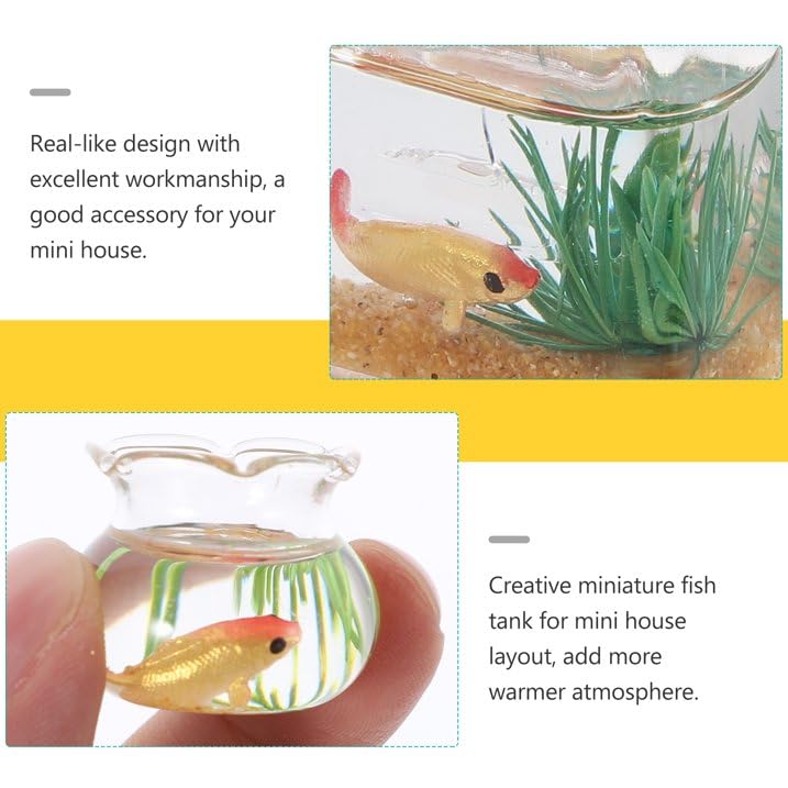 2Pcs Miniature Fish Tank Toy Mini Round Fish Bowls Resin Goldfish Grass for Dollhouse Desktop Craft Project Decor,Mini Fish Bowl,Dollhouse Accessories,Dollhouses Décor