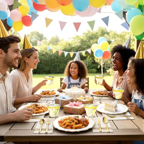 Glowserve 175 Piece Disposable Plastic Plates Dinnerware Set for 25 Guests - color: Gold