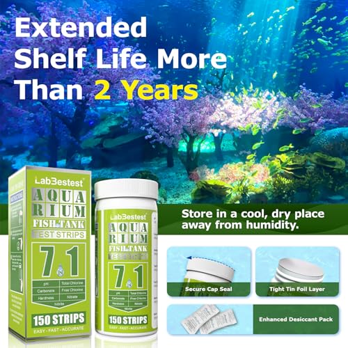 Aquarium Test Strips Fish Tank Pond Water Testing Kit (7-Way) | 150 Fish Bowl Tester Strips for Freshwater Saltwater - Rapid Accurate Easy to Test pH, Hardness, Nitrate, Nitrite and More
