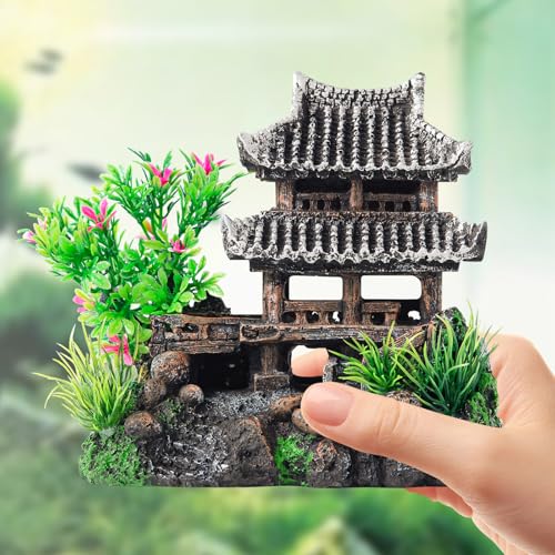 CousDUoBe 9Pcs Resin Castle Decorations Set,Realistic Fish Tank Castle with Eco-Friendly Design,Fish Tank Decorations Aquarium Accessories