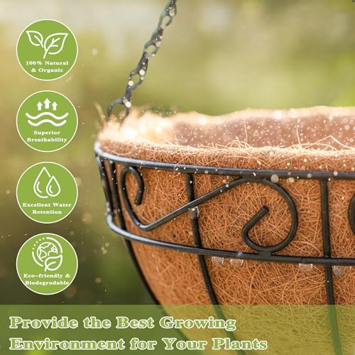 4 Pack 14 Inch Hanging Baskets for Plants Outdoor Metal Hanging Planter Hanging Flower Baskets with Coco Fiber Liners Chain Round Wire Plant Holder Hangings Flower Pots(Plaid) - size: 14 Inch, style: Plaid