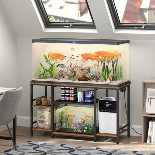 MAHANCRIS Over The Toilet Storage Rack and 55-75 Gallon Fish Tank Stand Bundle, 4 Tier Bathroom Organizer Over Toilet, Heavy Duty Reptile Terrarium Tank Stand, TSHR0401Z-FTHR55E01