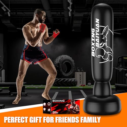 Standing Punching Bag for Adults Teens, Inflatable Boxing Bag with Stand, Kick Boxing Training Equipment for MMA, Muay Thai, Kickboxing - size: 70"