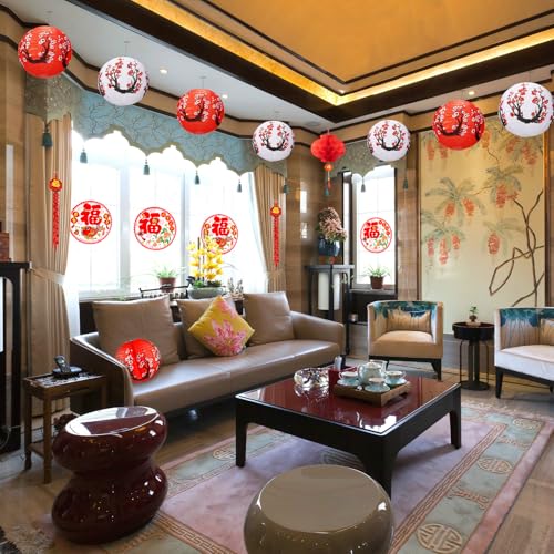 26 Pcs Hibachi Party Decorations Contains 6 Japanese Lanterns with Cherry Blossom Patterns, 20 Chinese Red Lanterns for Chinese New Year Home Restaurant Hibachi Party Japanese Restaurant