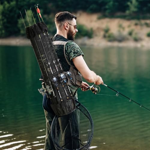 Fishing Pole Bag Rod Case, Folding Fishing Pole Bag Fishing Gear | 900D Oxford Fabric Fishing Pole Case, Large Capacity, Holds 5 Fishing Poles with Reels, Lightweight Fishing Gifts for Men Boy - color: Black Caomo