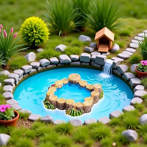 Mini Fairy Garden Accessories Kit, Micro Landscape Decoration Pond Bridge Ornaments, Miniature Figurines for Potted Plant Bonsai Terrarium Decor Pile Pit(ZS201)