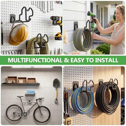 Wall Mount Hose Holder with Nozzle Slot,Rust Resistant,Matte Black | Multi-purpose heavy duty garden hose holder with rust resistance,easy to assemble for indoor and outdoor use,fits 100ft hoses - color: Matte Black