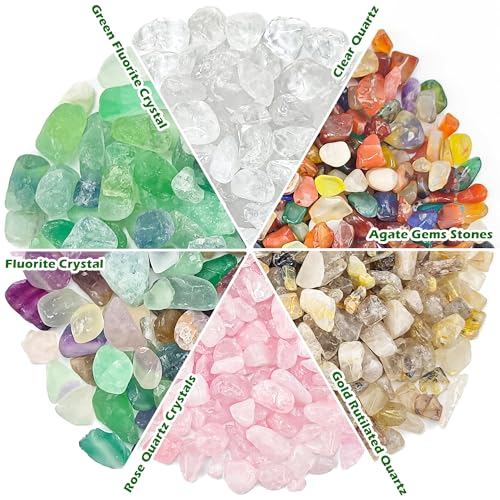 Clear Quartz Crystal Chips Bulk Tumbled Stones 0.9LB,0.35-0.5 Inch Crushed Crystal Rocks for Aquarium Fish Tank DIY Jewelry Vase Filler Aquarium Gravel Plant Pot - color: White, size: 0.9lb