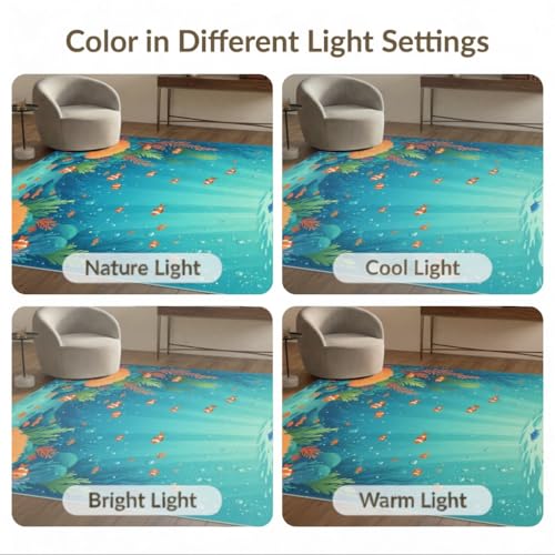 6'x9' Washable Graphic Fish Area Rug, Teal Foldable Non-Slip Large Carpet Foldable Easy Care Carpet for Queen Size Bedroom, Under Bed, Master Bedroom | Ref:1910466 - color: Blue/Pattern 40, size: 6' x 9' (Rectangular)