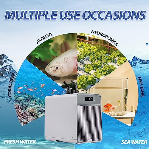 Poafamx Aquarium Chiller 42Gal, Quiet Water Chiller for Fish Tank 1/10 HP | Compressor Refrigeration with Pump & Tubing, for Axolotl, Hydroponics System, Saltwater Freshwater, Coral, Jellyfish, 110V