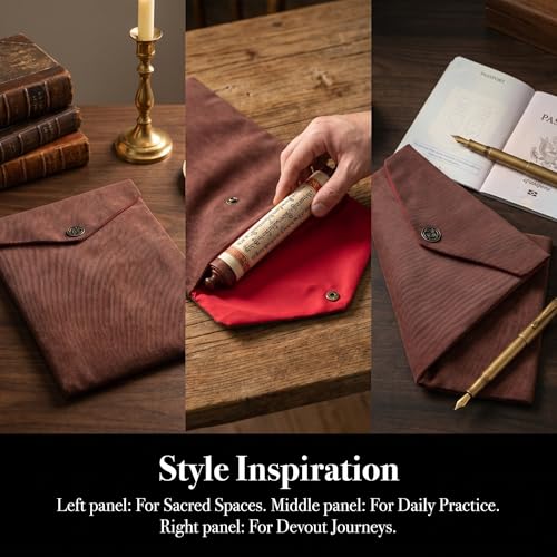 2pcs Scripture Storage Pouch for Sacred Texts, Corduroy Material Secure Closure Design, Portable Bible Carrier Bag Featuring Elegant Tibetan Style for Pilgrimage and Home Altar Use