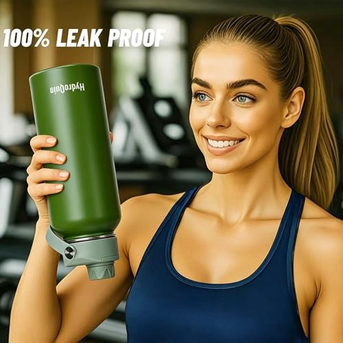 32 oz Insulated Water Bottle Olive Green Stainless Steel Flask | Keep Cold 24 Hours Hot 12 Hours - Leakproof Twist Spout Lid & Flex Handle - No Straw Metal Water Bottle for Hiking & Camp - color: Olive Green