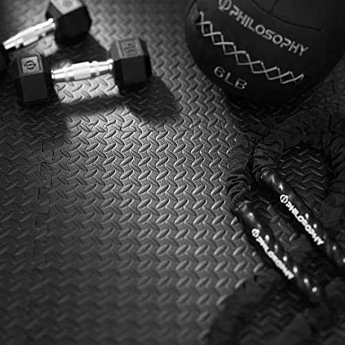 Philosophy Gym Pack of 30 Exercise Flooring Mats - 24 x 24 Inch Foam Rubber Interlocking Puzzle Floor Tiles - Black - color: 120 Sq Ft, 1/2" Thick - Black