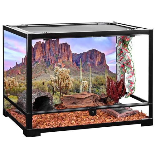 AWERT 24x12 inches Terrarium Background Blue Sky Cloud Mountain Huge Cactus Joshua Trees Oasis Gobi Reptile Habitat Background Vinyl - size: 24x12in/60x30cm