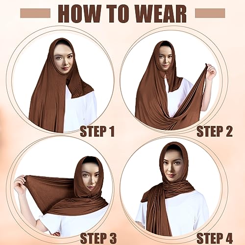 Vabean 4 Pcs Instant Hijab for Women Jersey Hijabs Pinless Ramadan Islamic Muslim Head Wraps Premium Head Scarf Shawl turban - color: Coffee, Navy Blue, Black, Gray
