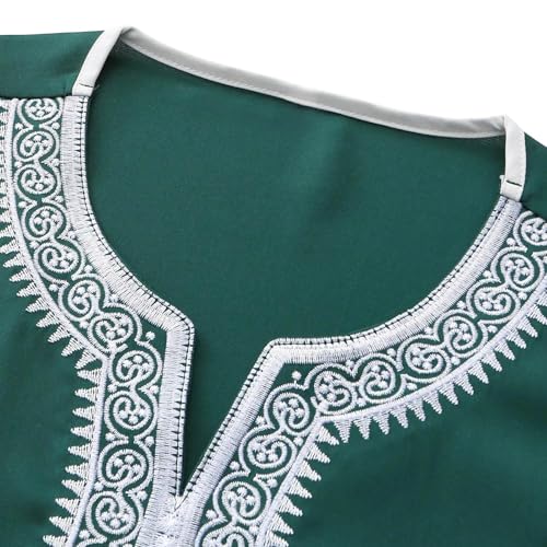 Lmdudan Men Islamic Kaftan Robe - Men's Long Sleeve Dubai Clothes - Men Muslim Robe Eid Muslim Thobe Abaya Robes with Pocket - color: Green, size: Large