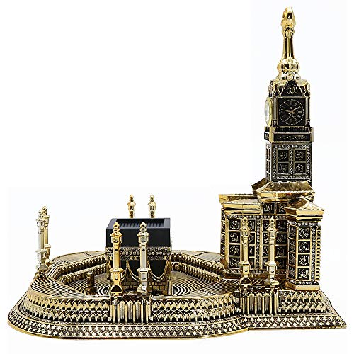 Modefa Islamic Table Decor – Kaba Clock Tower Replica with 99 Names of Allah & Car Hanger - Muslim Home Decor - Islamic Art Muslim Gifts for Ramadan, Eid Decoration - Gold (Large) - size: Large - 9in x 10.5in wide, 10.25in tall