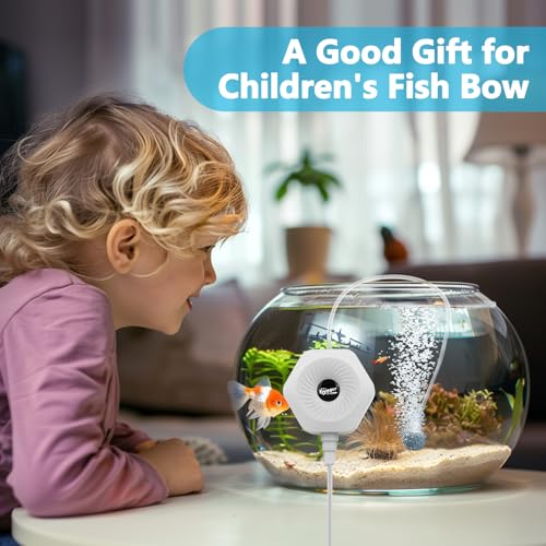 hygger Ultra Silent 1.5W Fish Bowl Aqaurium Mini Air Pump with Accessories, Oxygen Aerator Kit for Fish Tank 0.5-15 Gallon, Comes with 3/16 Inch Air Tubing, Air Stone, AC 110V/60HZ - color: White