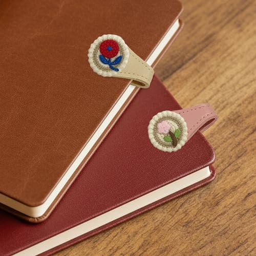 4Pcs Magnetic Leather Bookmark Set, Embroidery Magnetic Bookmarks Clips for Book Lovers Reading, Book Accessories(Flowers)