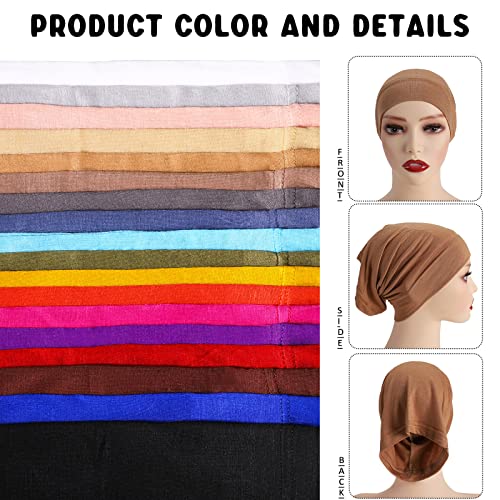 JenPen 18 Pcs Hijab Undercap Scarf Headwear Unisex Dreadlock Hat Turbans Women Stretch Under Caps Solid Color Hijab Cap - color: Dark Color