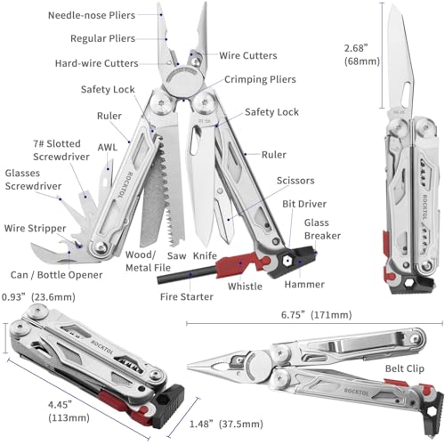 Multitool SK04, VG-10 Blade, 22-in-1 Multi-tool Pliers with Fire Starter, Emergency Whistle, Glass Breaker, Safety Locking and Nylon Sheath for Survival, Camping, multi tool for men