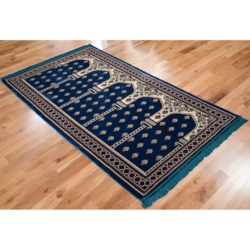 Modefa Turkish Islamic Prayer Rug - Multi Person Janamaz Sajada for Family - Large Gathering & Group Praying Carpet - Wide Velvet Praying Mat (5 Person Blue) - color: Blue